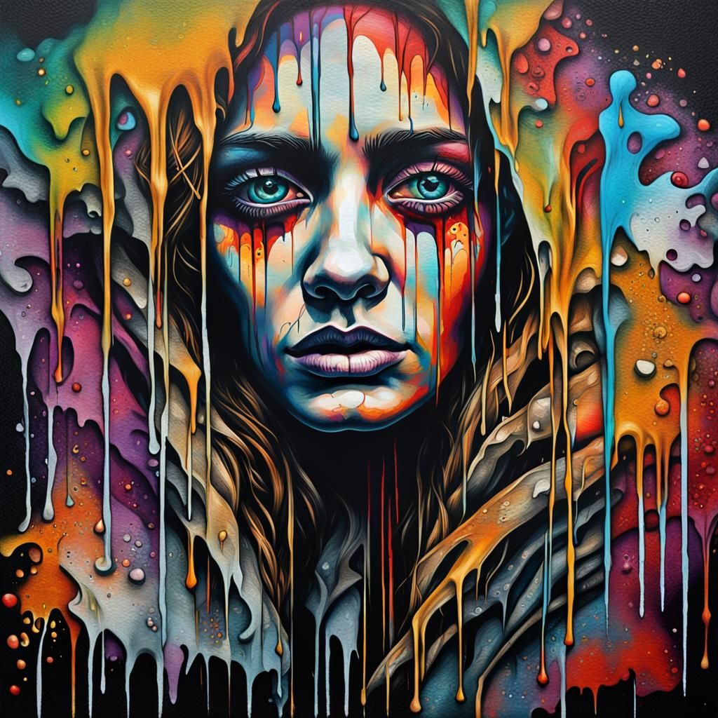 Macabre Teary Woman in Graffiti Art Style