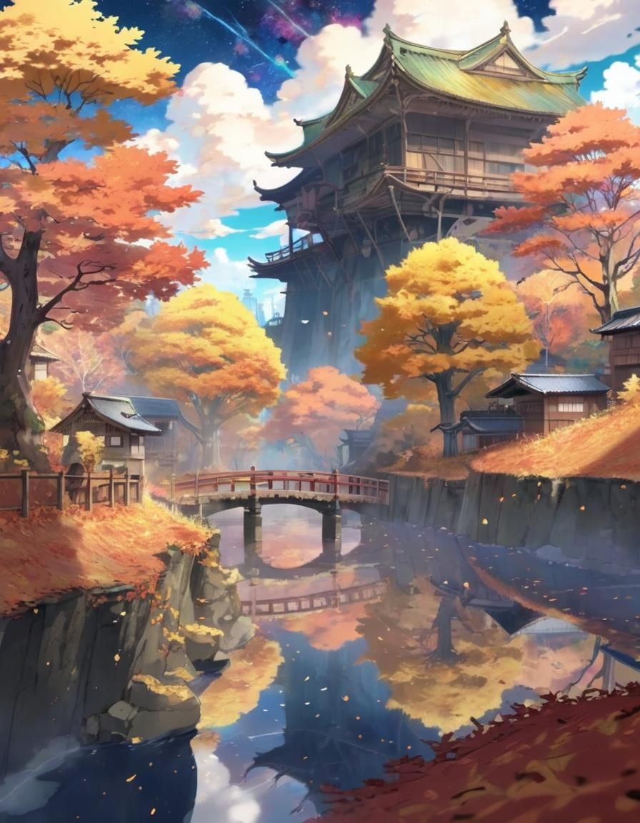Autumn Leaves Descend in Anime Style