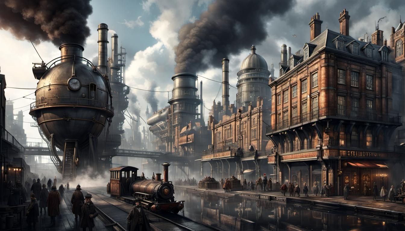 Steampunk Sci-Fi City Inspired by Industrial Revolution