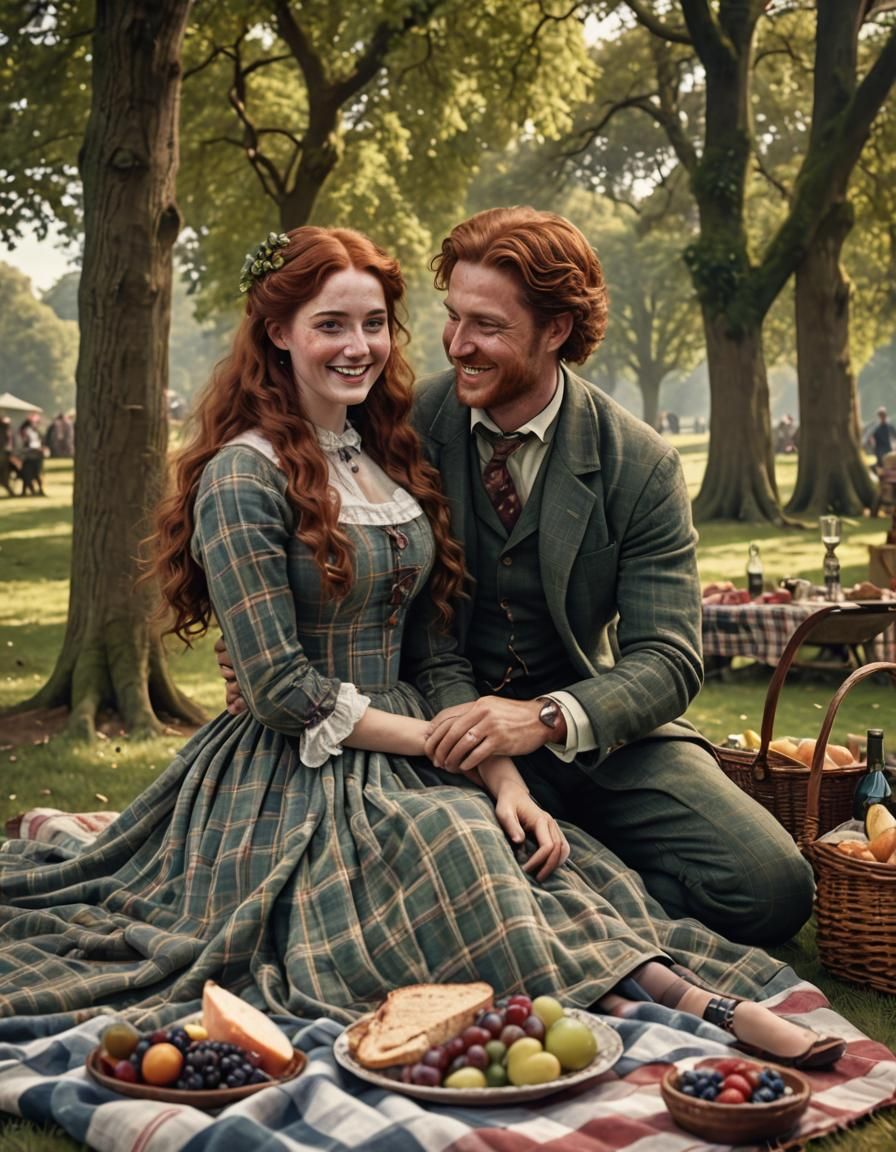 Victorian Woman's Joyful Picnic: Digital Matte Painting