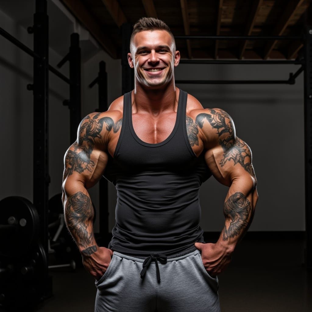 Bodybuilder with Fascist Tattoos in Realistic Style
