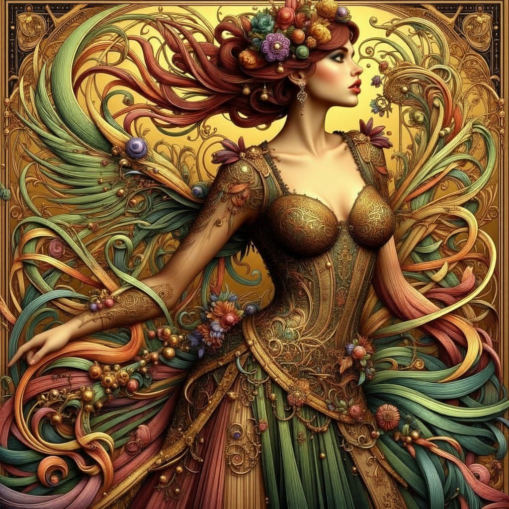 Art Nouveau Woman in 1880s Costume