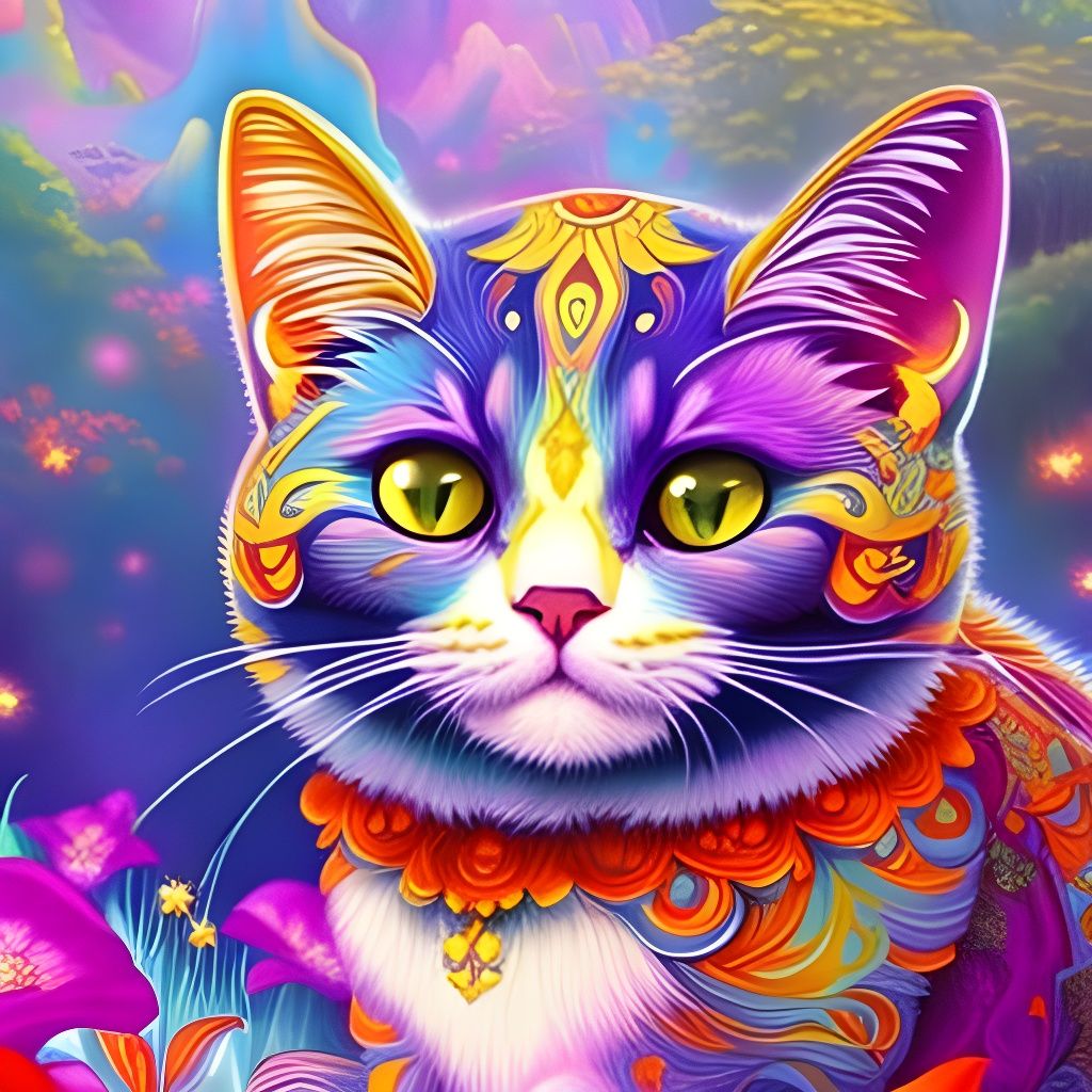 Fantasy Chibi Cat in Garden, Hyperrealistic Concept Art