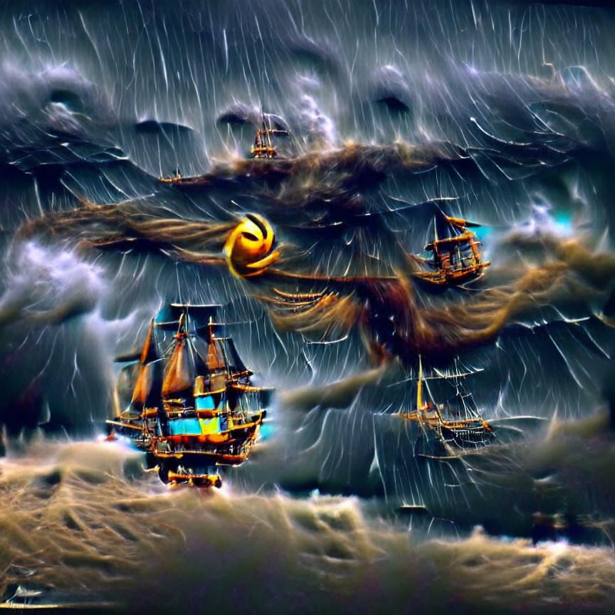 Ethereal Flying Dutchman Sailing Stormy Seas