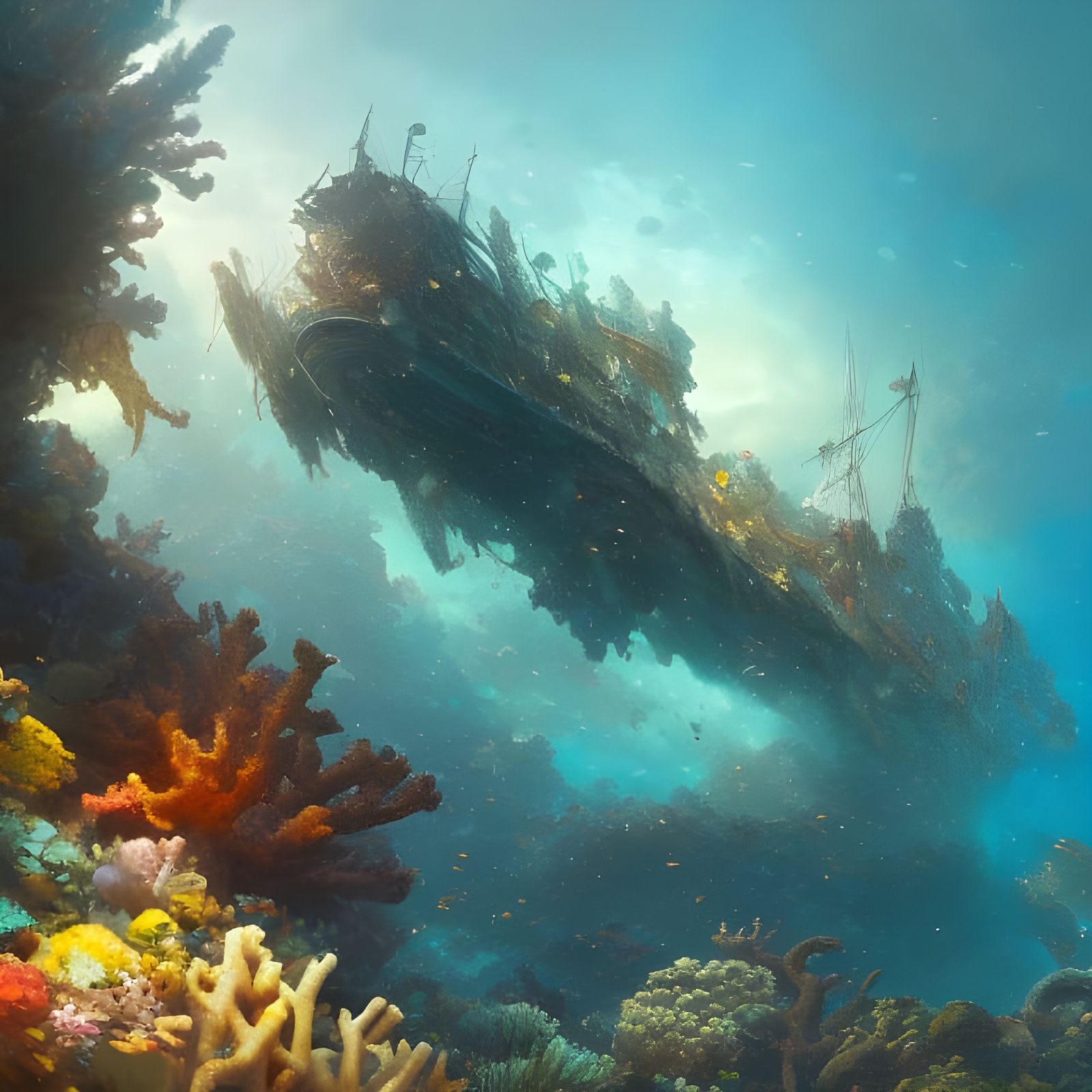 Coral Reef Shipwreck: Hyperdetailed Digital Art