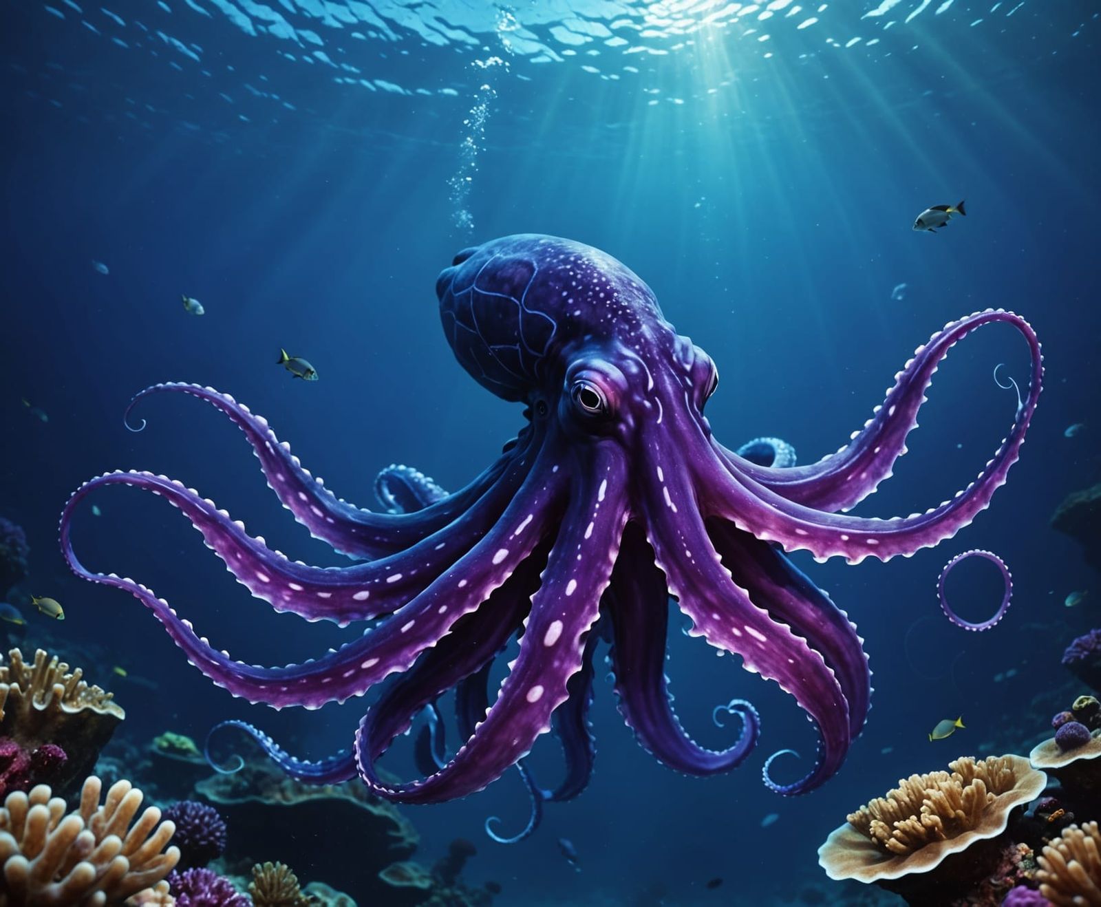 Titanic Squid Swimming in the Deep Ocean