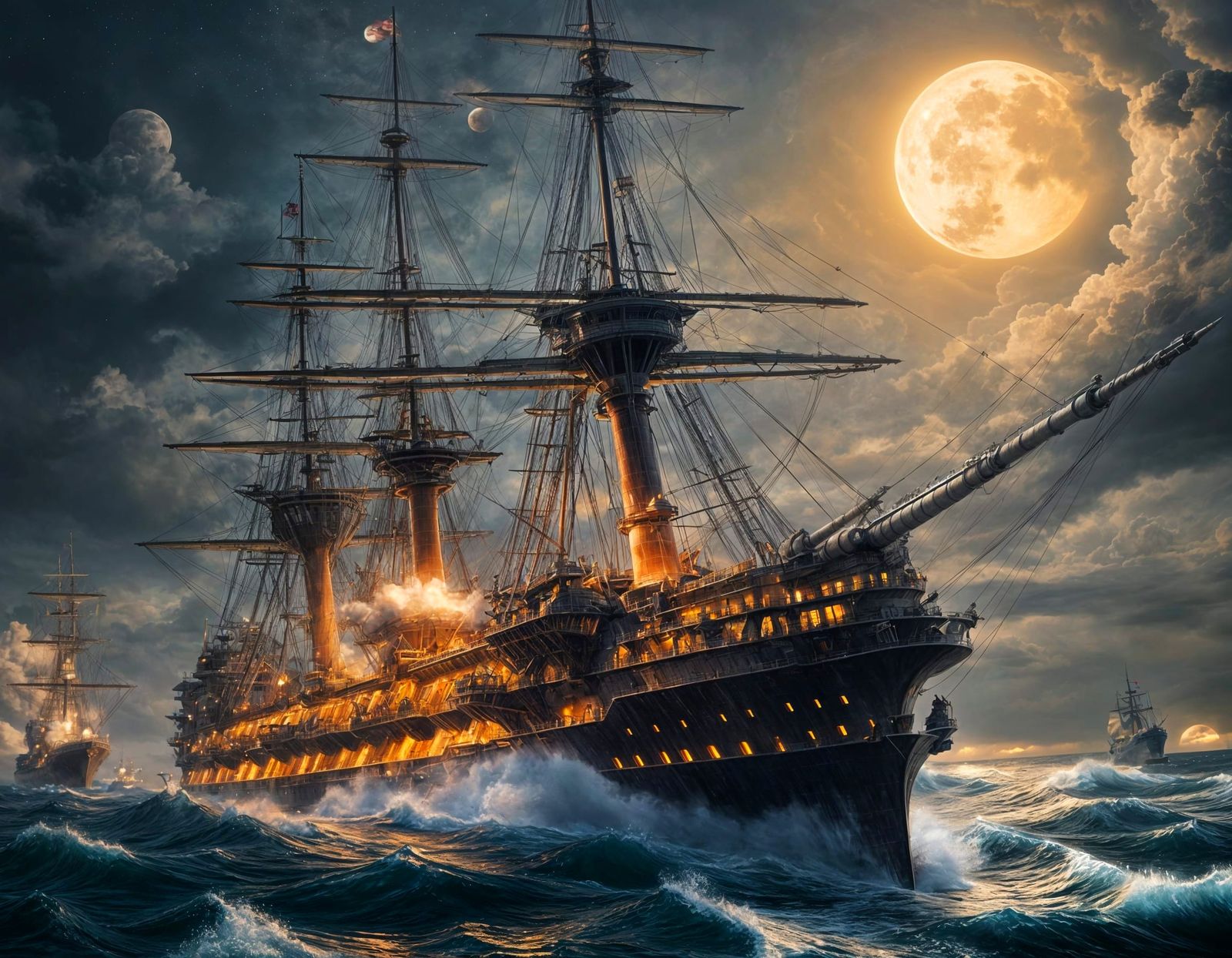 Surreal 18th Century Battleship Battle in Hyperreal Oil Pain...