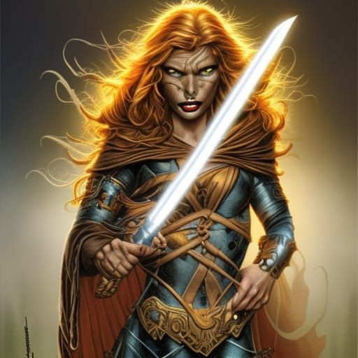 High Gothic Barbarian Woman in a Golden Field