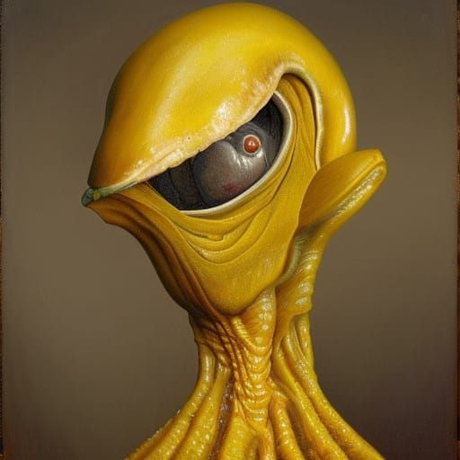 Hyperrealistic Alien Cheese Portrait in Oil
