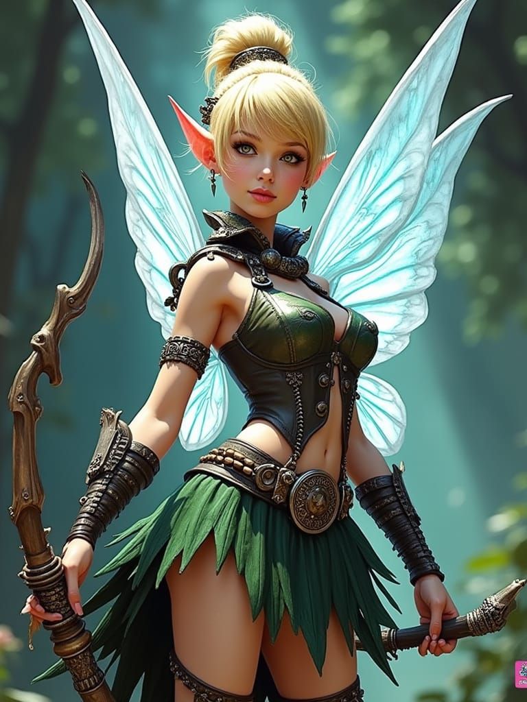 Gothic Tinkerbell Barbarian in Dark Fantasy Armor