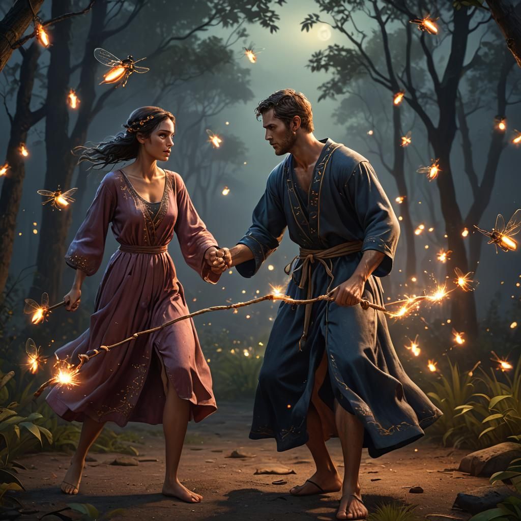 Tug of War: Fantasy Art with Fireflies