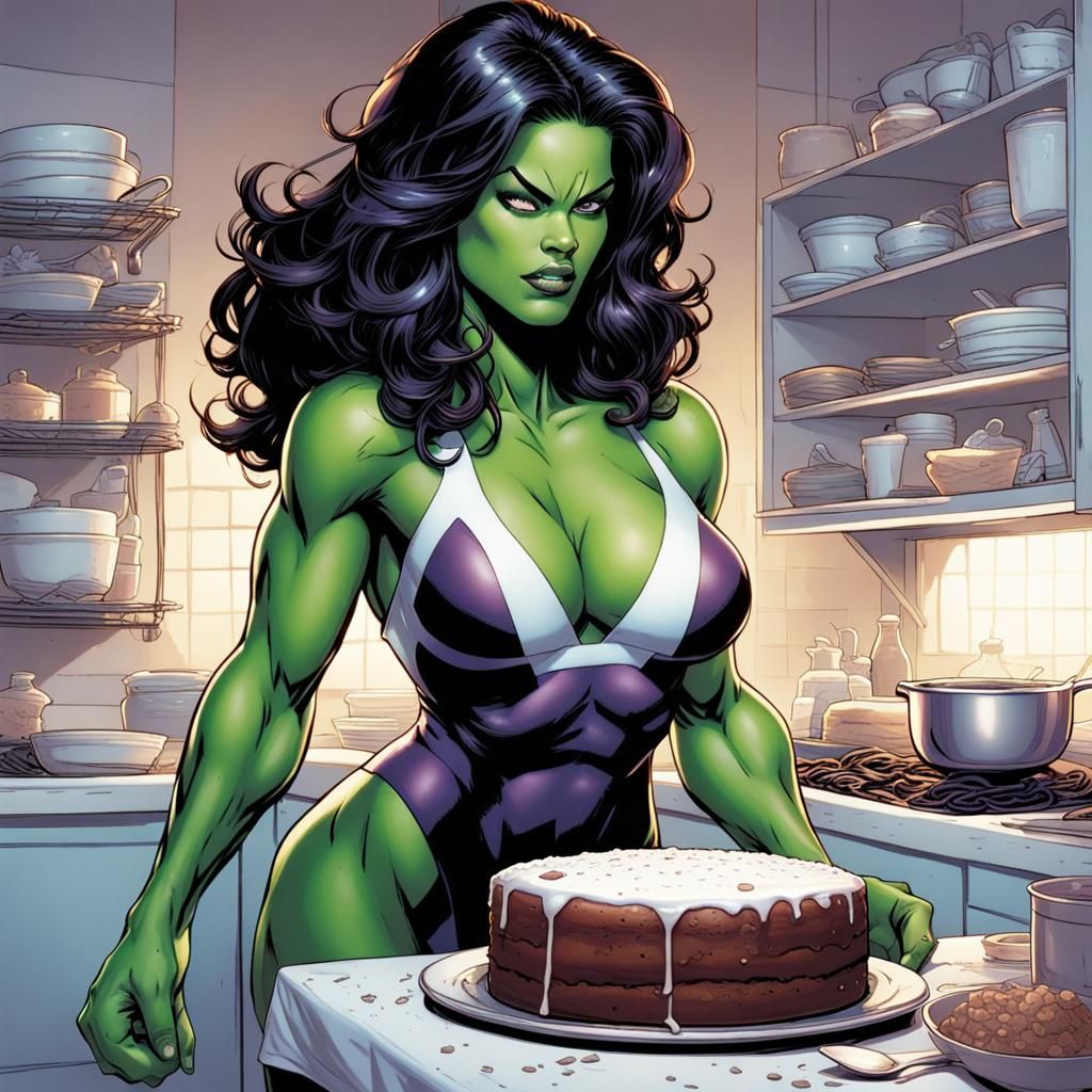 She Hulk baking a cake