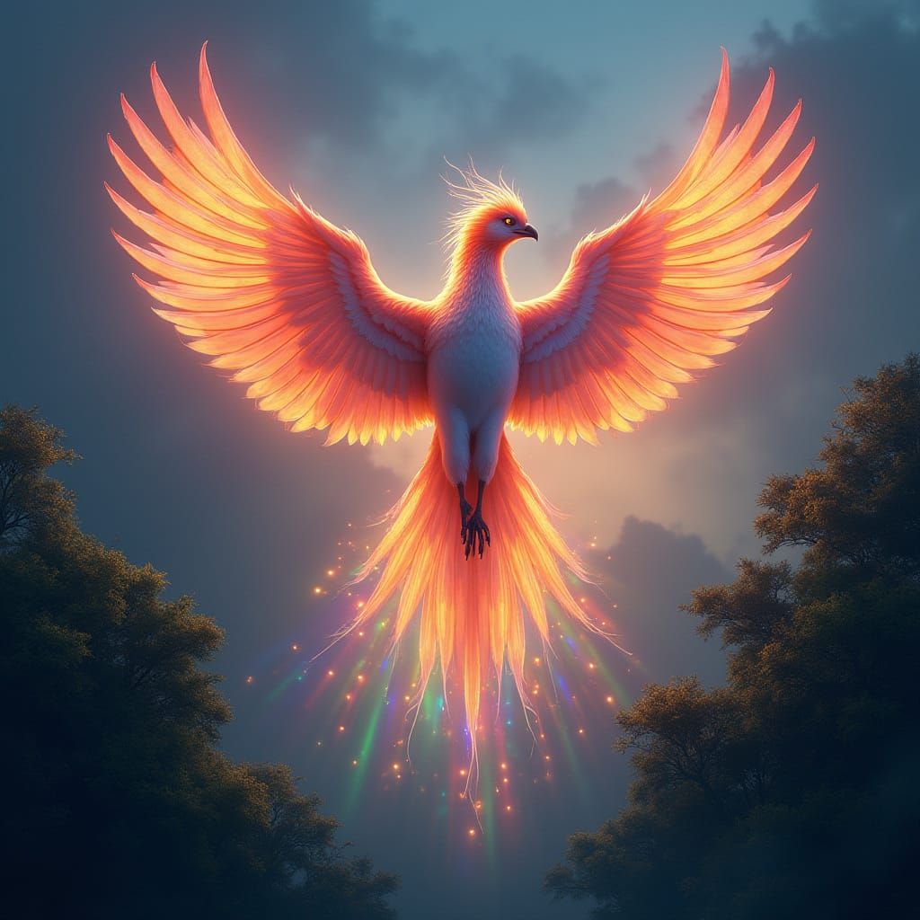 Majestic Phoenix Illuminates Forest in Twilight