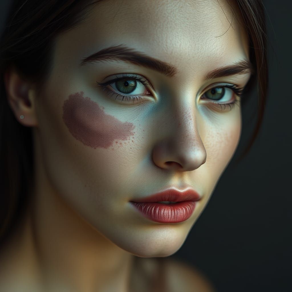 Woman with Striking Birthmark: Hyperrealistic Portrait