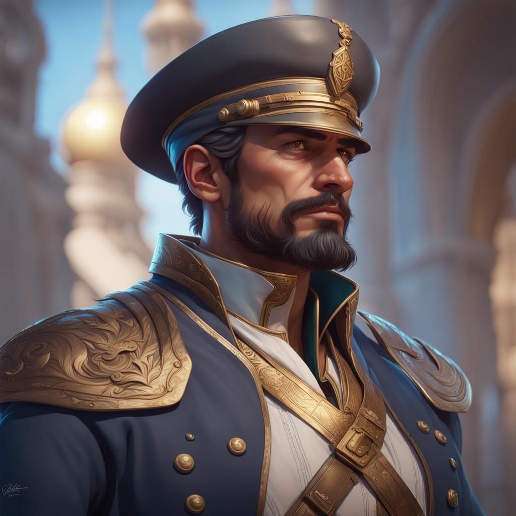 Captain Majed Portrait in Hyperdetailed Art Nouveau Style