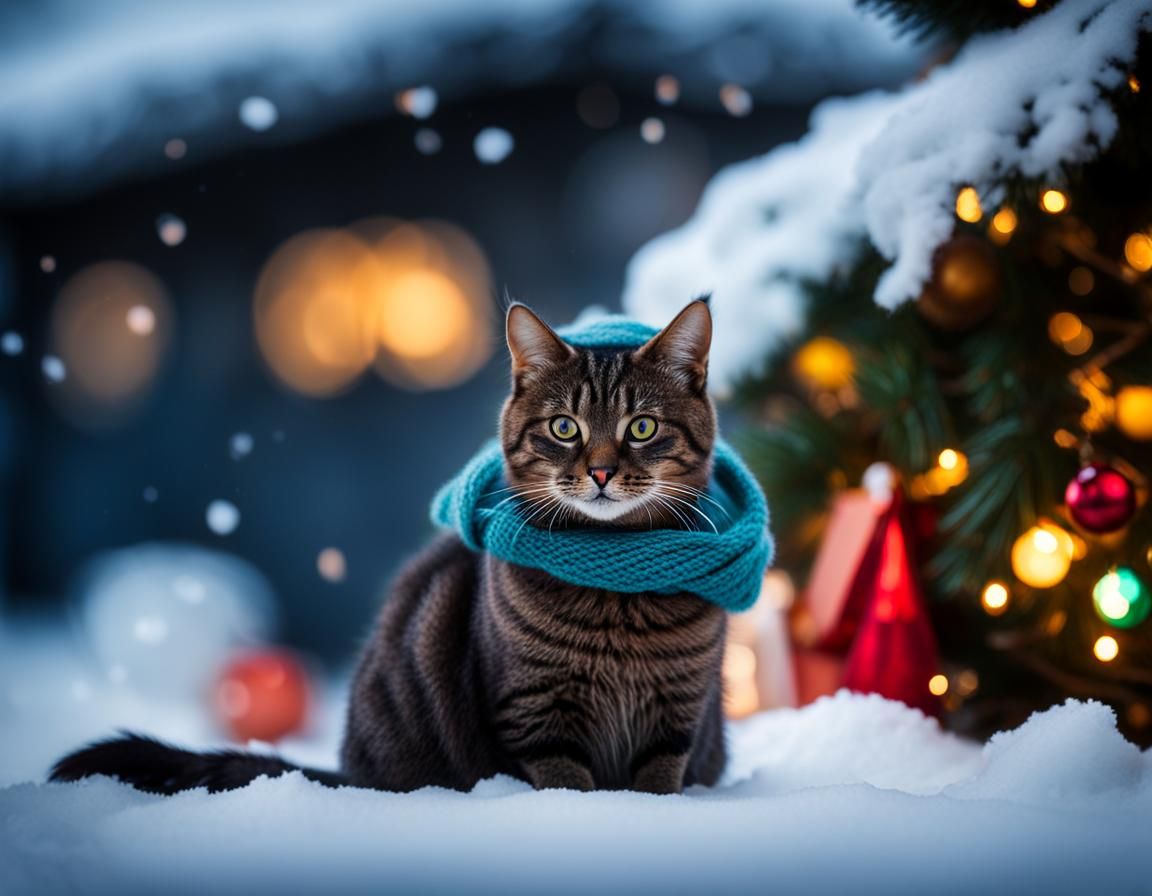 Mourning Cat in Snowy Street: Professional Photography