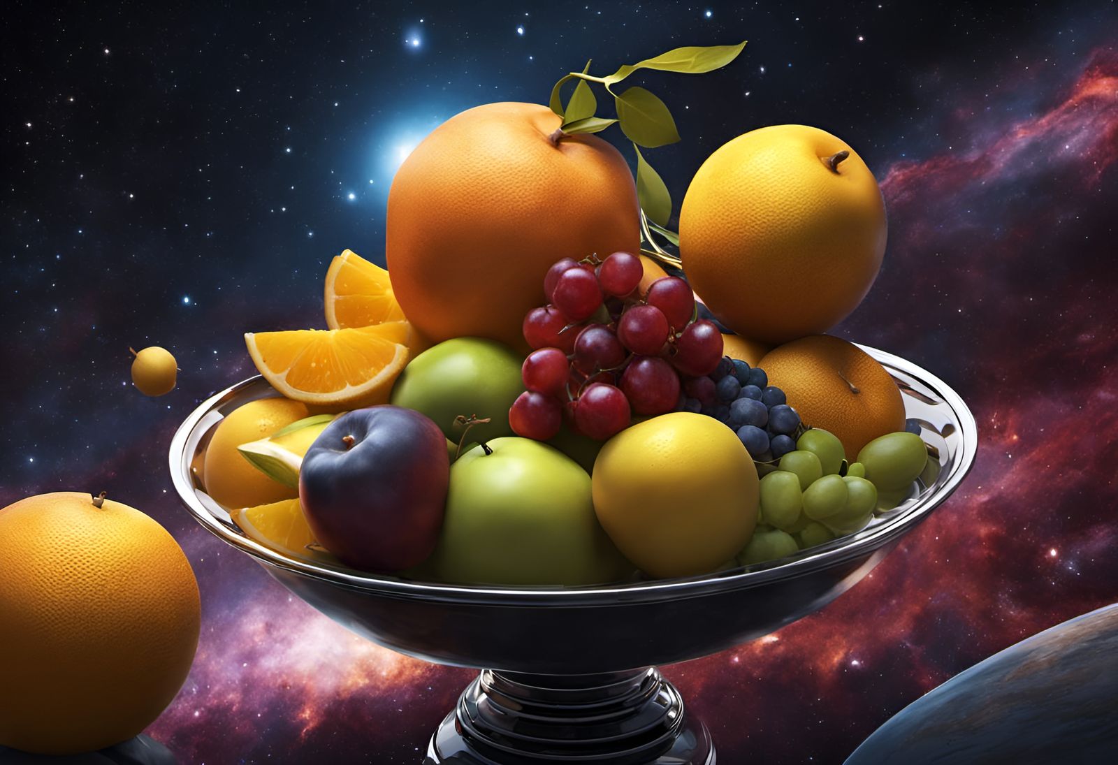 Intergalactic Fruit Bowl: Hyperrealistic Fantasy Art