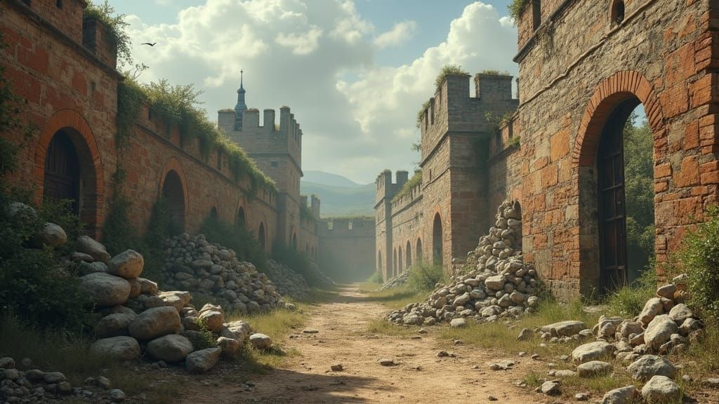 Ancient City Ruins in Dark Surrealist Style