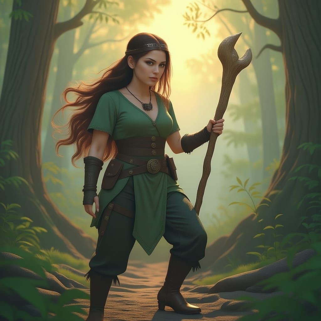 Female Forest Druid with Canine Features, Dark Fantasy Art