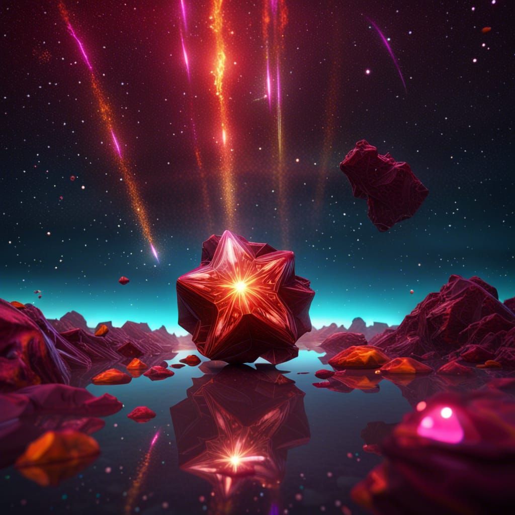 Colorful Meteor Shower Over the Sea in 3D