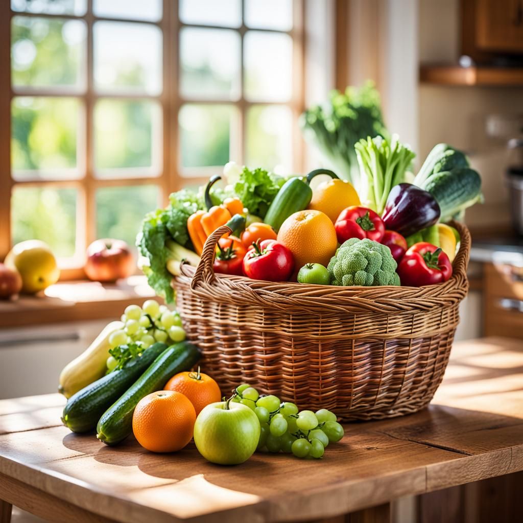 Vibrant Still Life of Fresh Produce in Kitchen
