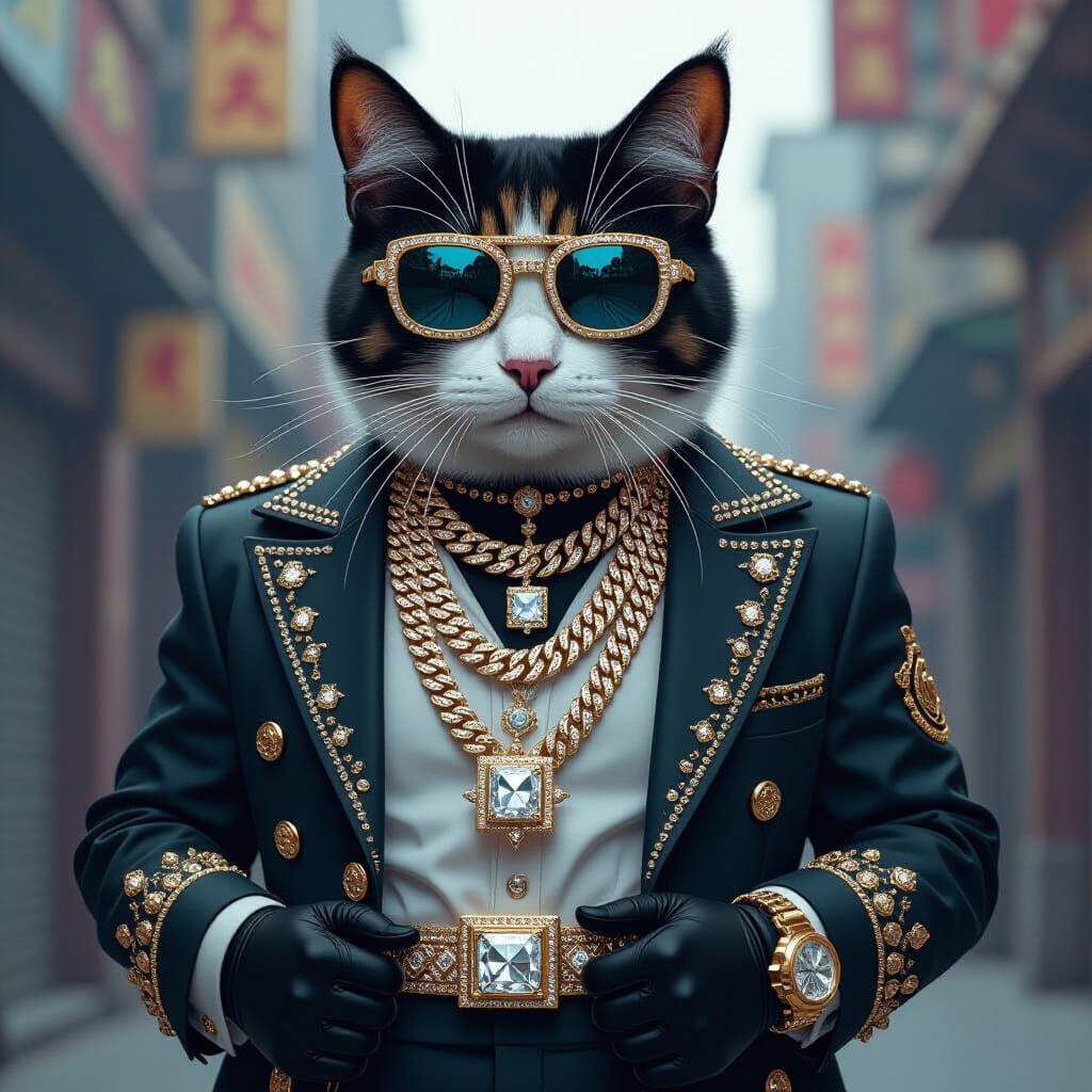 Opulent Gangsta Cat in Extravagant Digital Art