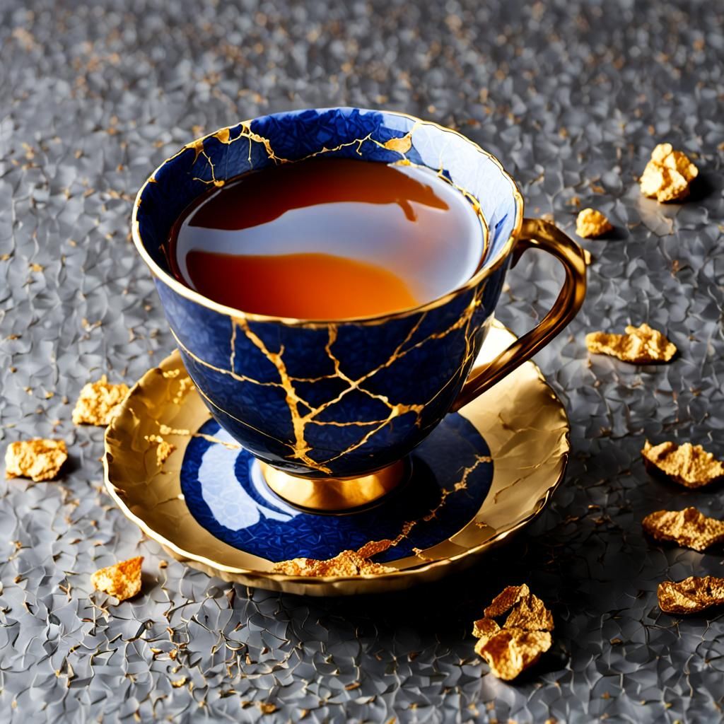 Gold Kintsugi: Repaired Japanese Tea Cup