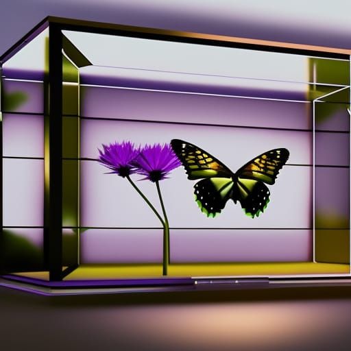 Purple Butterfly in Crystal Box: Photorealistic CGI