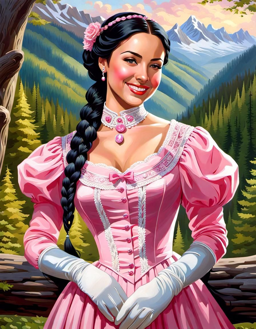 Elegant Woman in Pink Dress, Oil Painting Style
