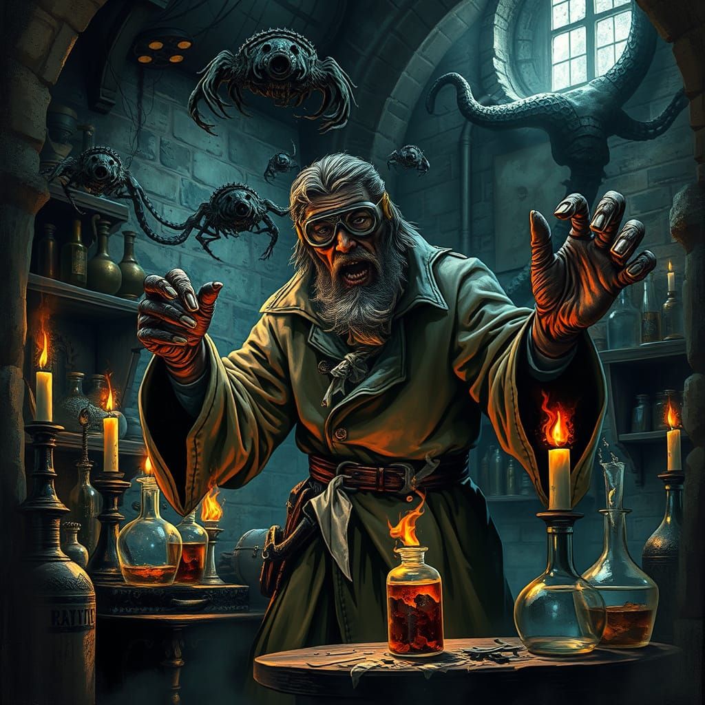 Medieval Alchemist in a Haunting Laboratory