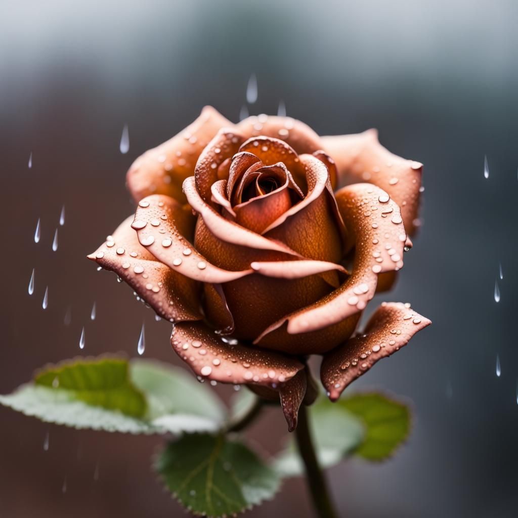Copper Rose with Raindrops: Professional Photography