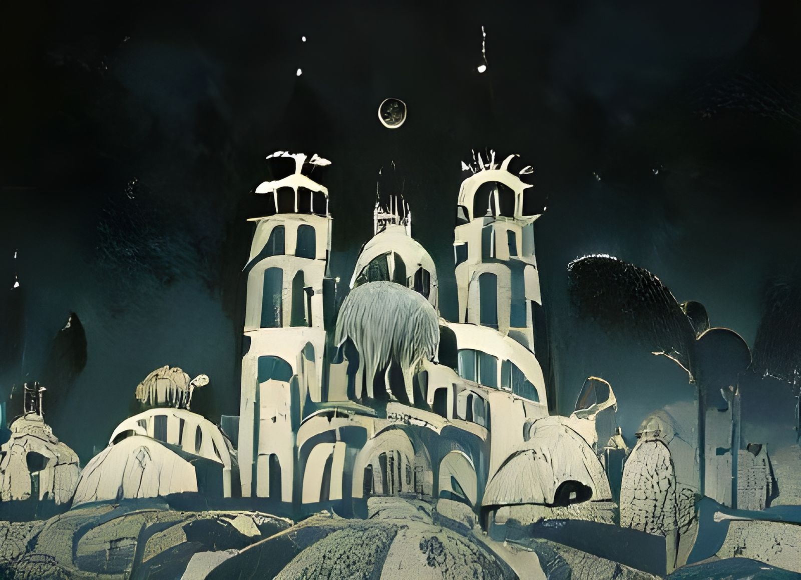 Steampunk Cathedral at Midnight: Digital Illustration