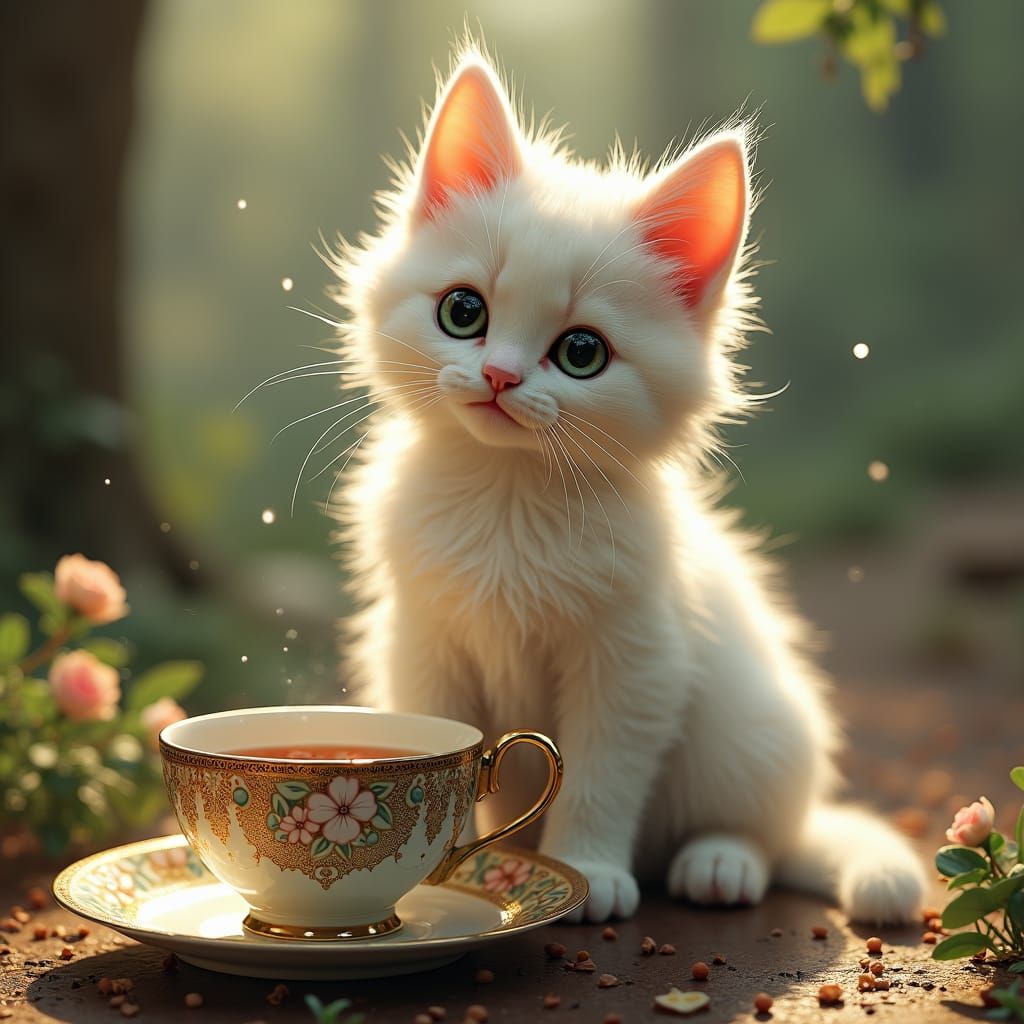 Ragdoll Kitten's Tea Party in Art Nouveau Style