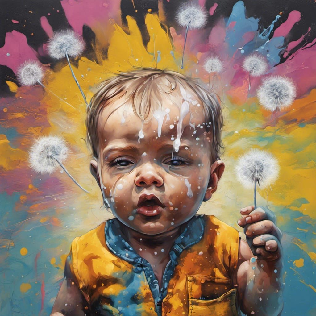 Baby with Dandelion in Graffiti Street Art
