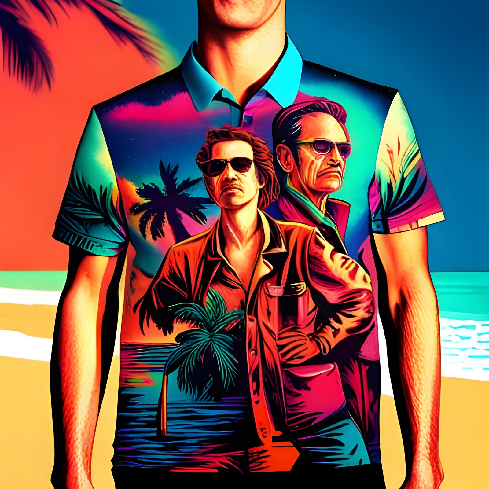 Italian Mafia on a Cosmic Synthwave Beach