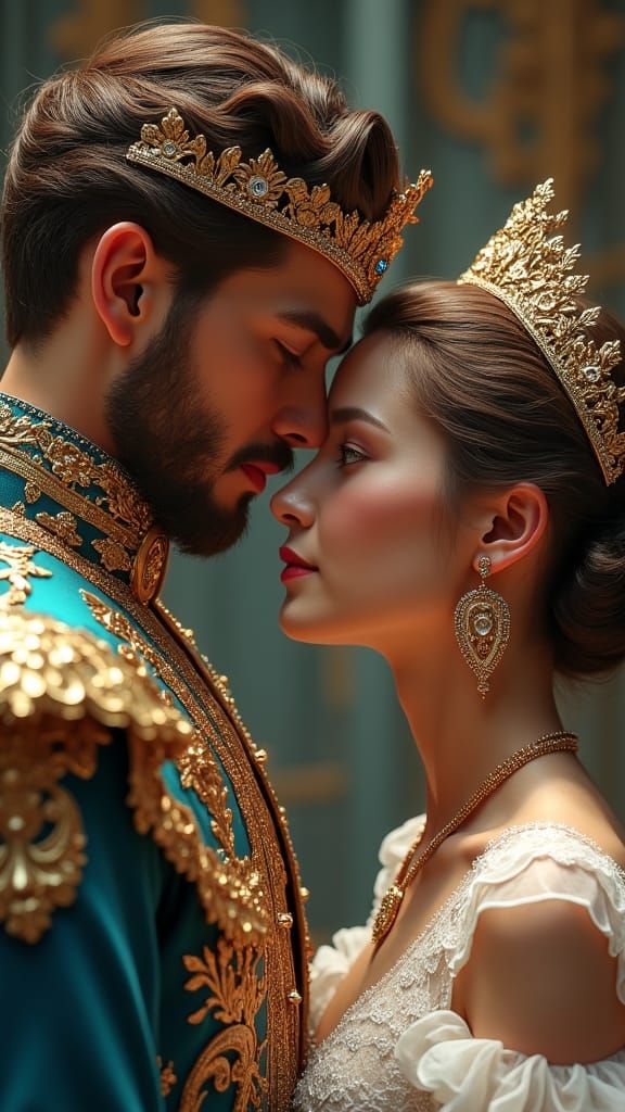 Regal Prince and Princess Portrait in Art Nouveau Style