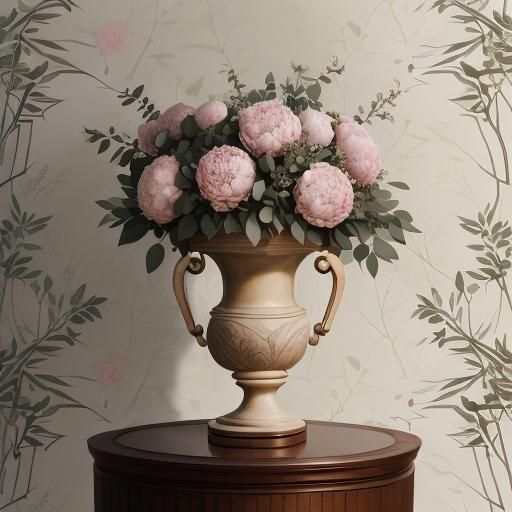 Floral Arrangement in Decorative Urn with Deco Wallpaper