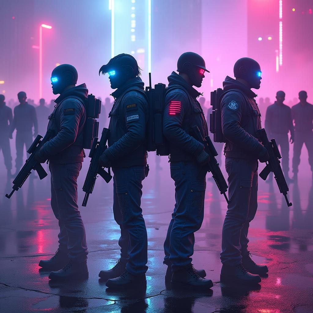 Heroes Face Zombie Horde in Neon Dystopian City