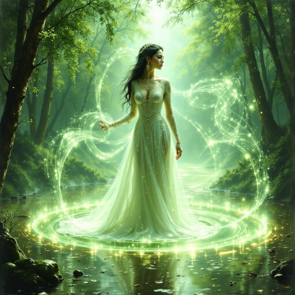 Enchantress Casting Green Aura Magic in Anime Style