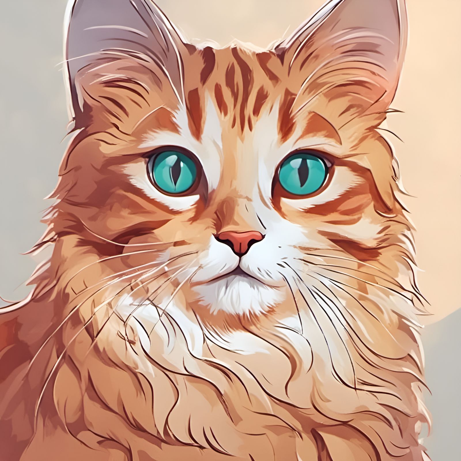 Cute Cat Line Art in Bright 3D Style