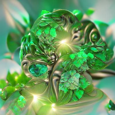 Emerald Green Rococo Leaves in 8k Digital Art