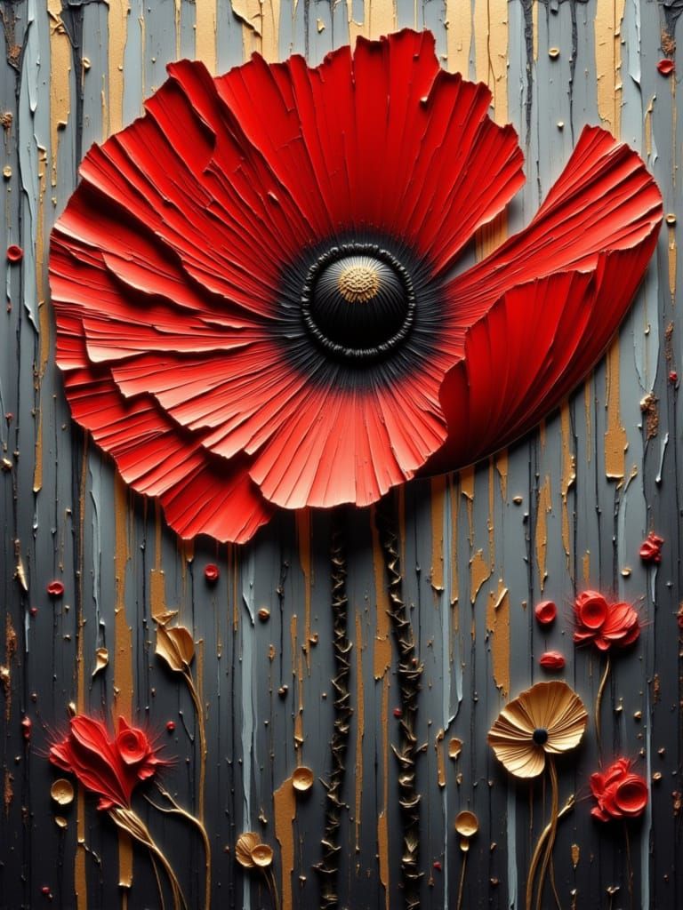Abstract Red Poppy Portrait with Iridescent Tones