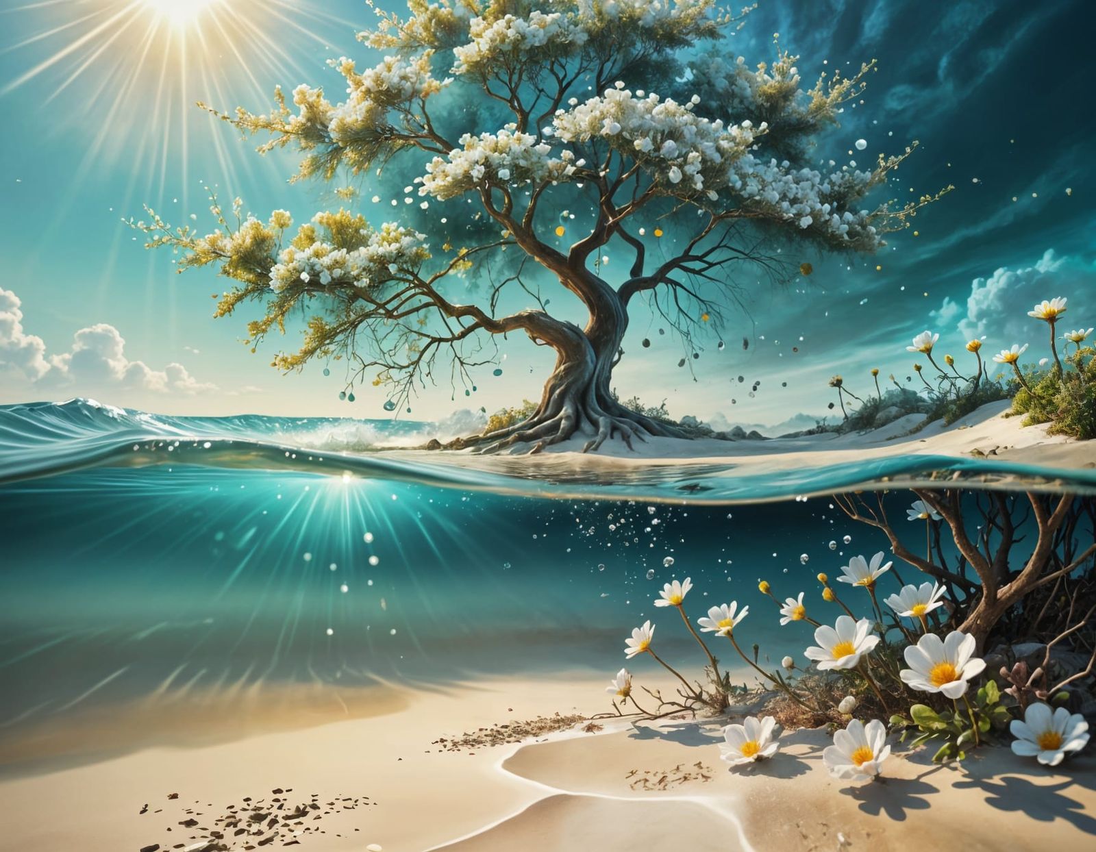 Celestial Blooms in Ethereal Waterscape