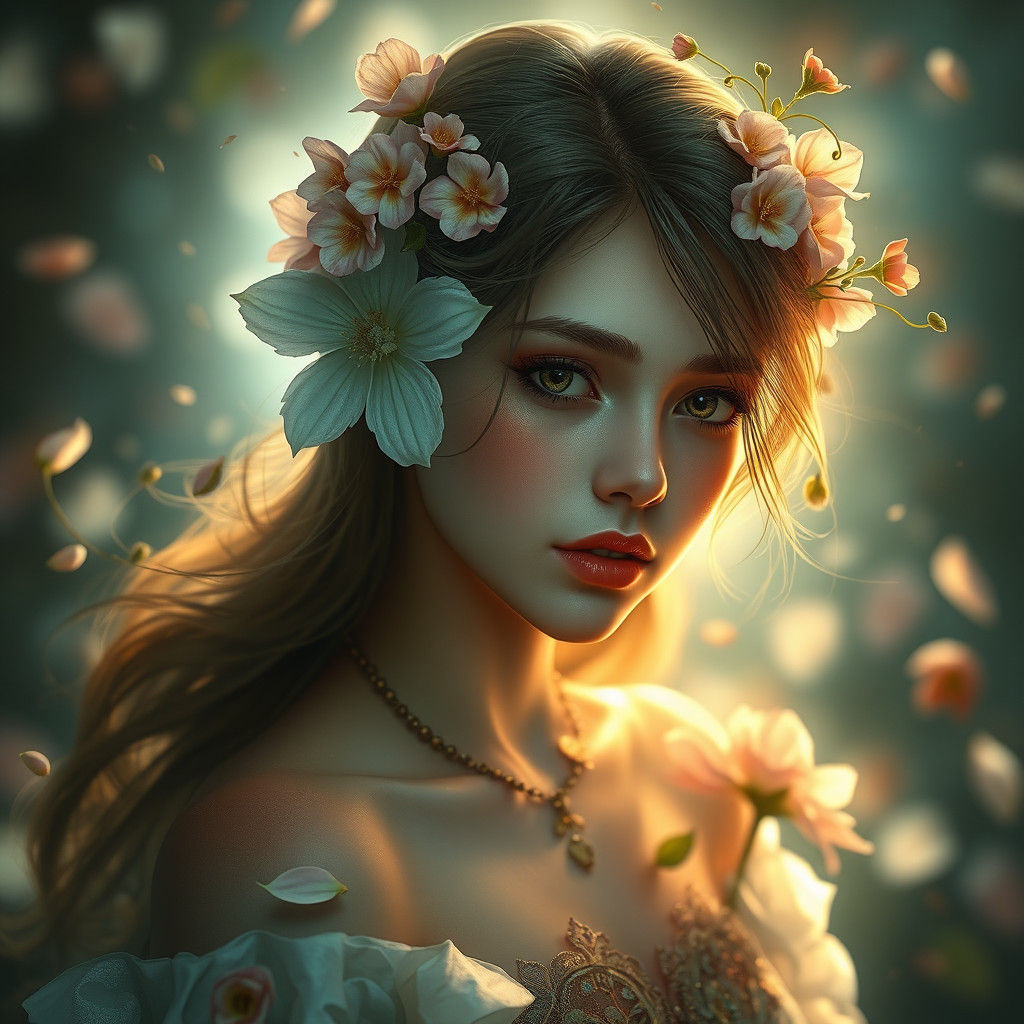 Enchanted Flower Girl Portrait with Ethereal Lighting