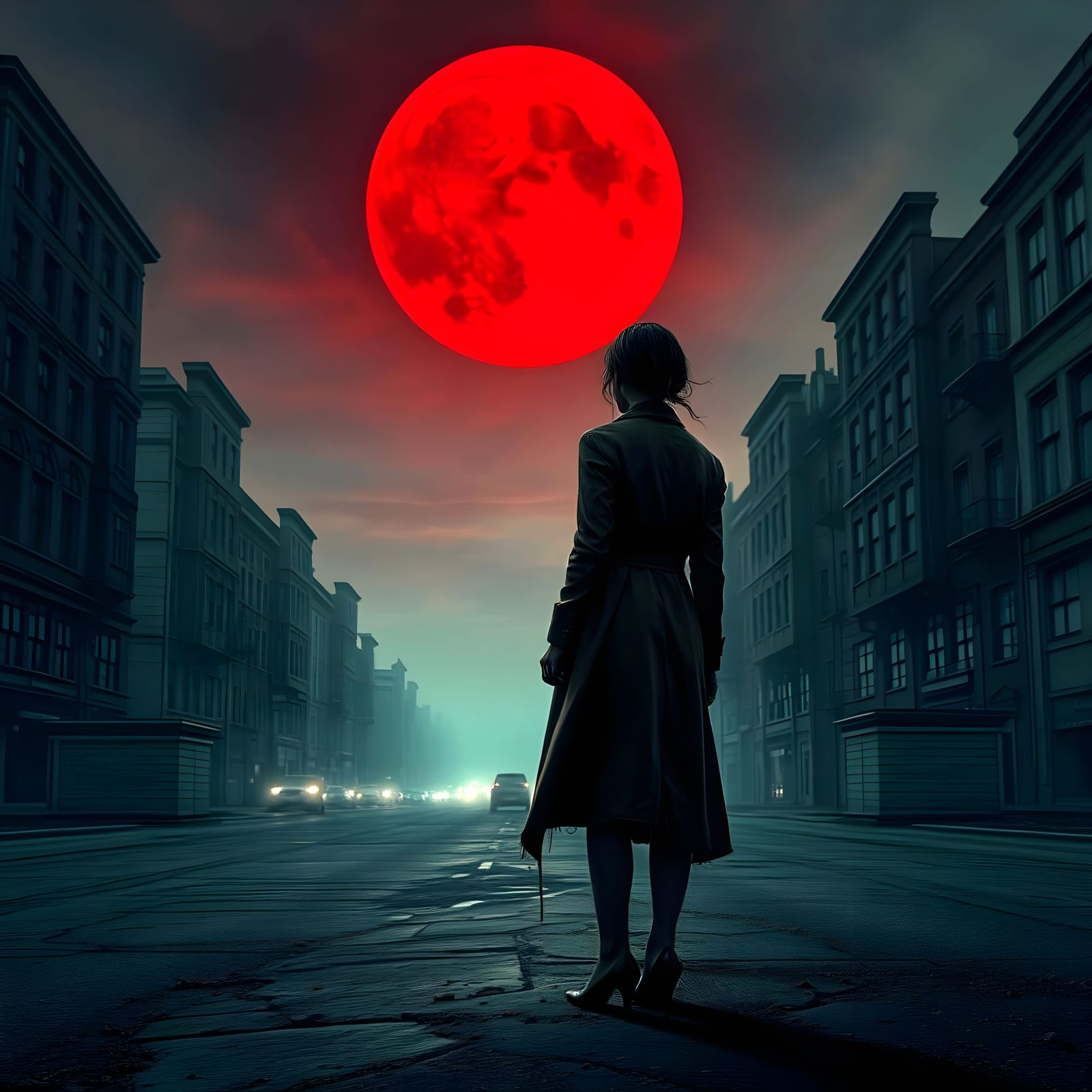 Desolate City Under a Blood-Red Sky