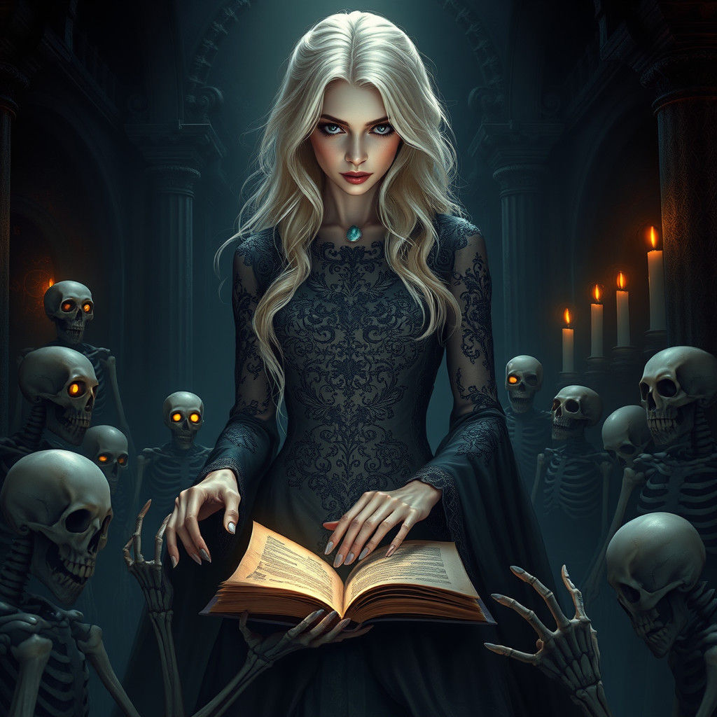 Ethereal Necromancer in Dark Temple, Digital Matte Painting