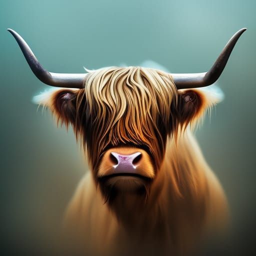 Highland Cow Portrait in Hyperdetailed Style