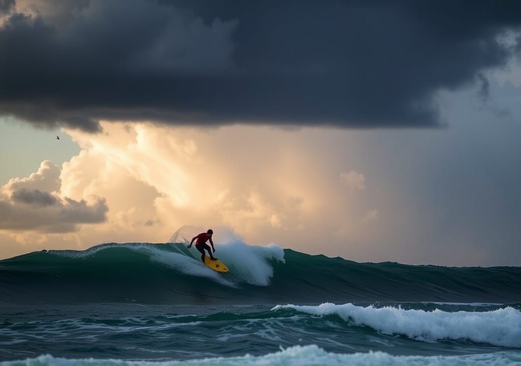 Surreal Cloud Surfer Races the Darkness