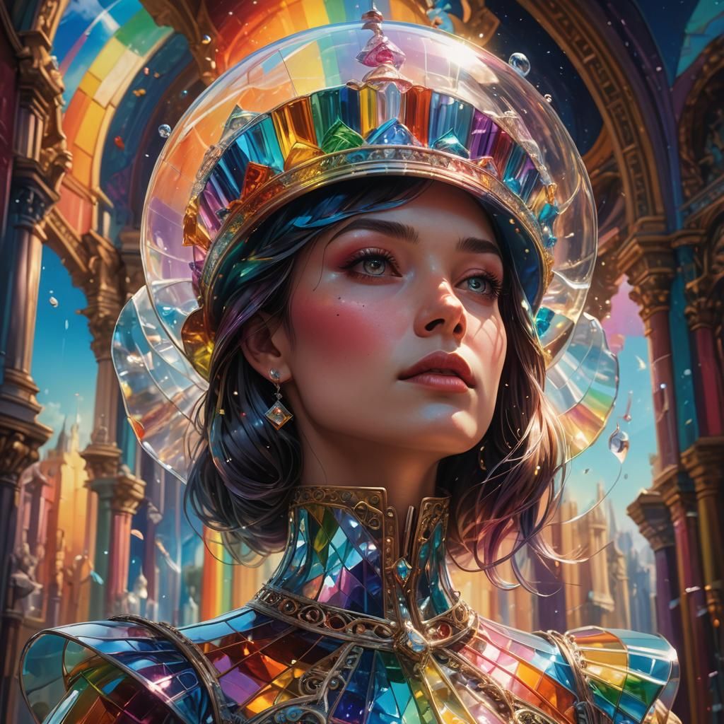 Woman in Glass Hat with Micro Palace Inside