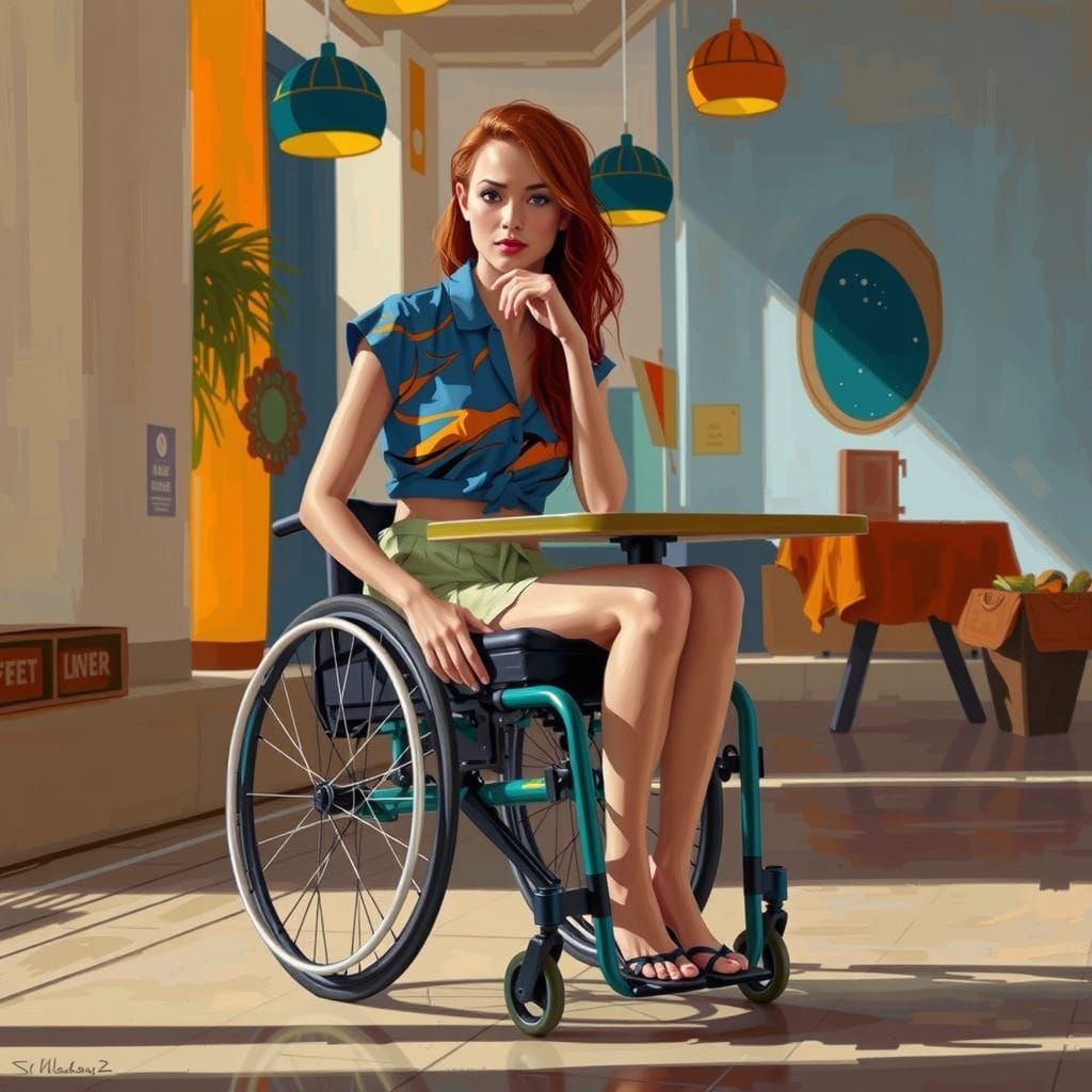Expressive Jazz-Inspired Portrait of Woman in Wheelchair